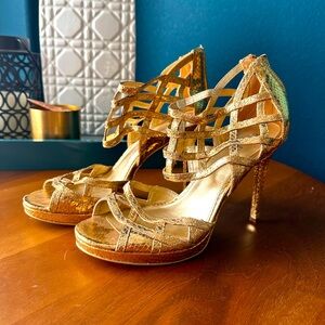 Michael Kors Gold Leather Snakeskin Heeled Sandal